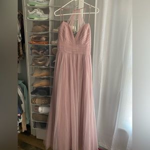 Dusty Rose Colored Gown with Strappy Tulle Details